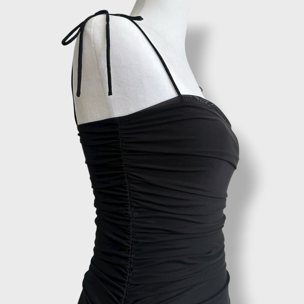 Aritzia Sunday Best Caruso Black Mini Dress Women’s Small Ruched Bodycon Stretch View 5